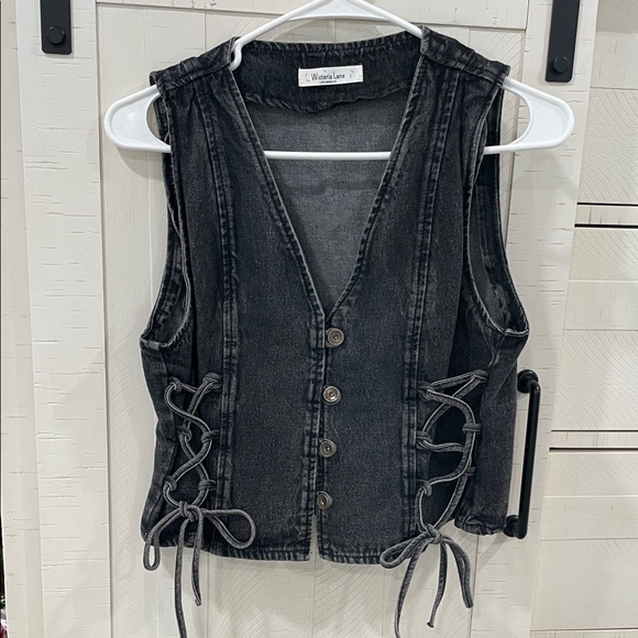 Wysteria Lane Jackets & Blazers - Washed Love Black Denim Vest